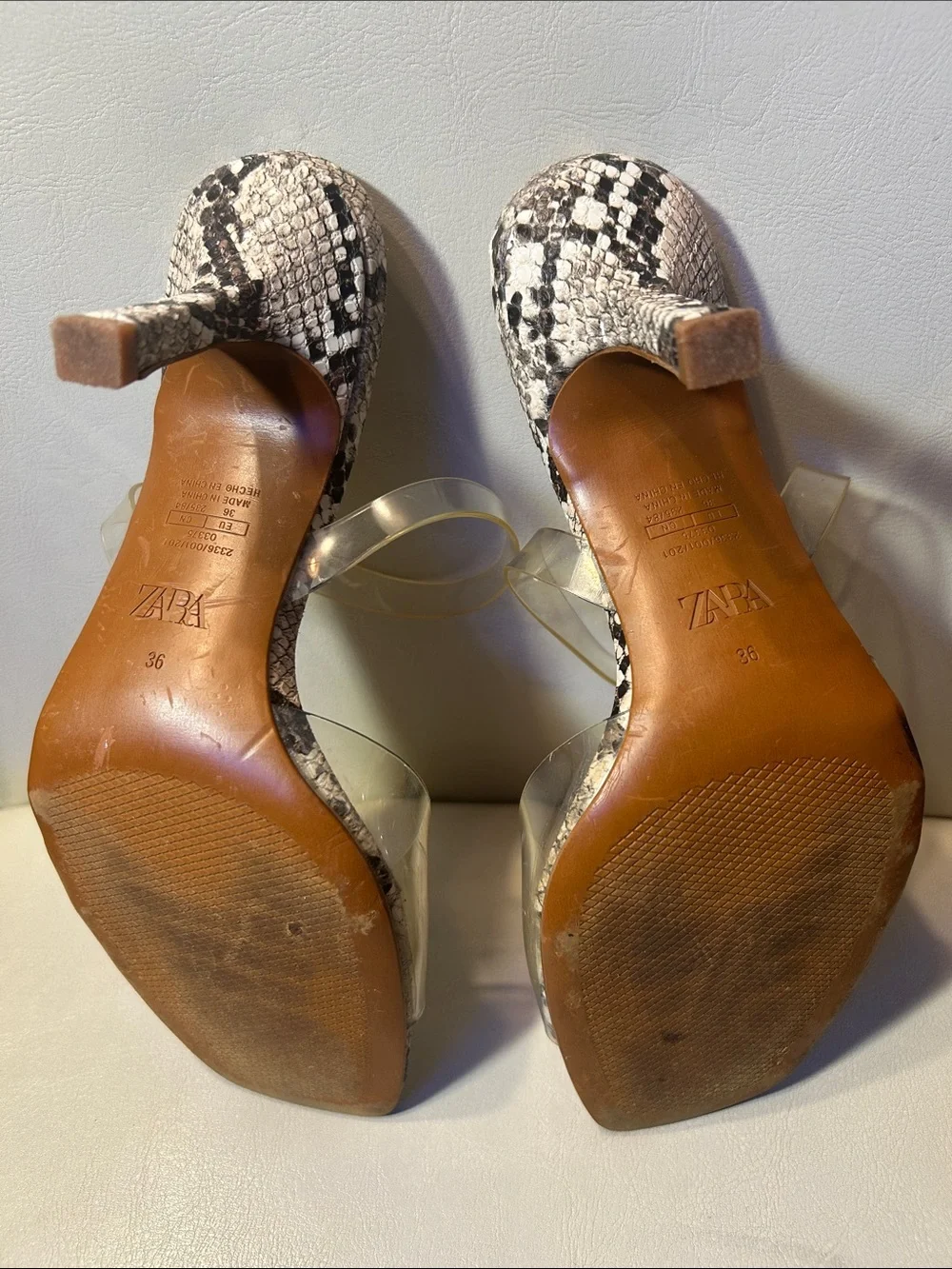 ZARA Clear Strap Snake-Print Women’s Heels — Cream/Tan | Size:EU 36 |3.5 heel - Picture 4 of 9